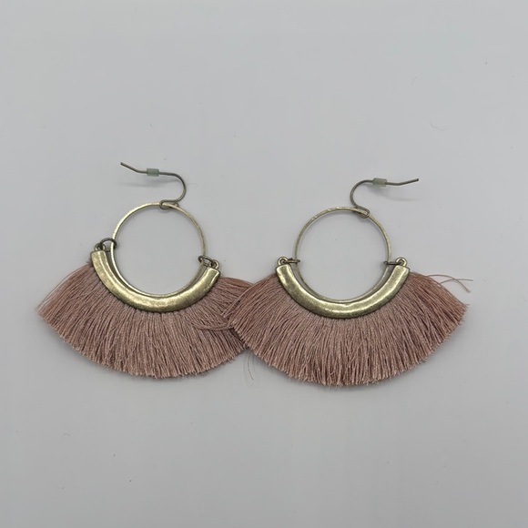 Gold and Pink Fringe Hoop Earrings - Picture 1 of 2